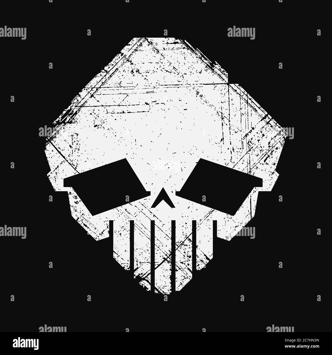 Skull of alien. Black and white textured imprint. Stock Vector