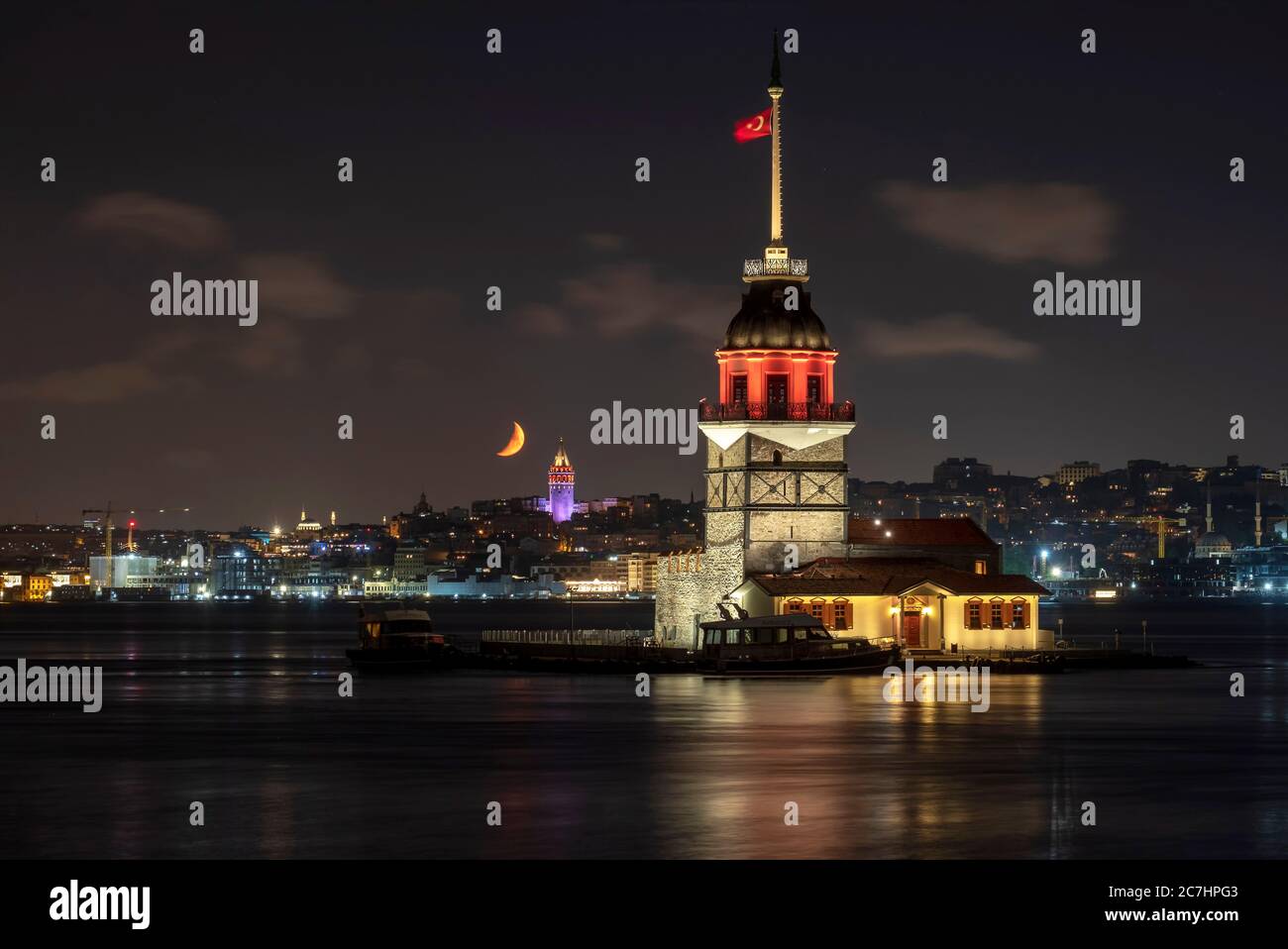 Moonset over Galata Tower in Istanbul , Turkey Stock Photo - Alamy