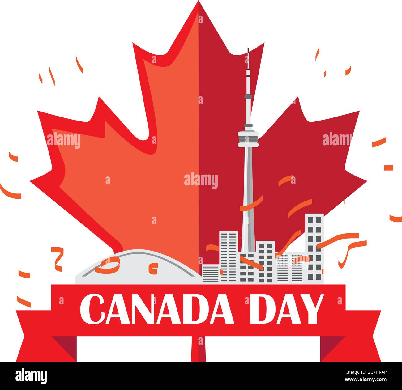 Happy Canada day card. Toronto landmark. Maple leaf Vector Stock