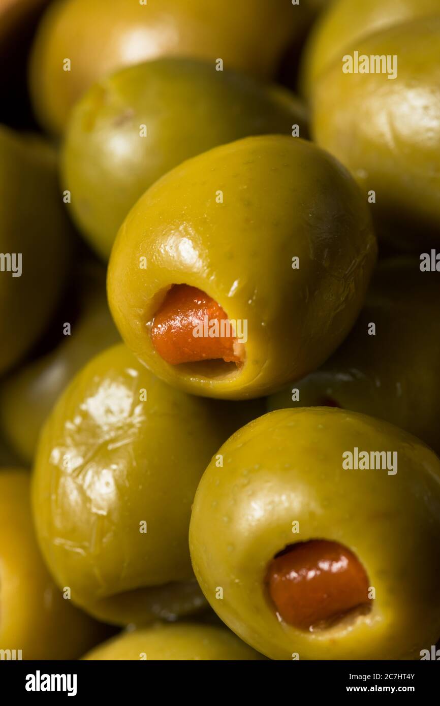 Organic Green Canned Pimento Olives in a Bowl Stock Photo Alamy