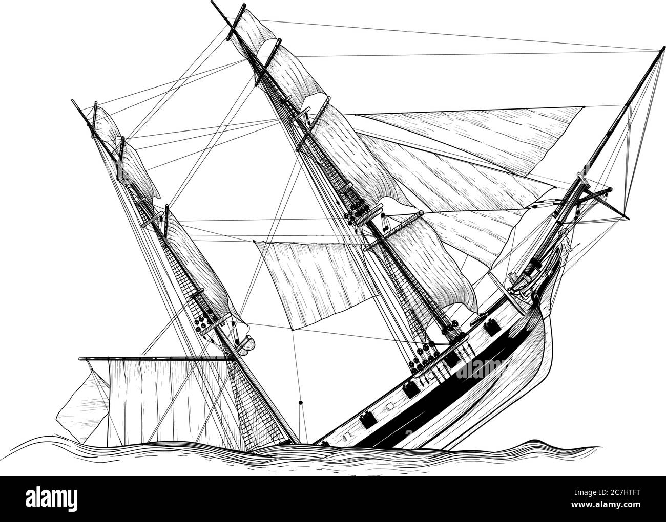 sailing ship wreck Stock Vector