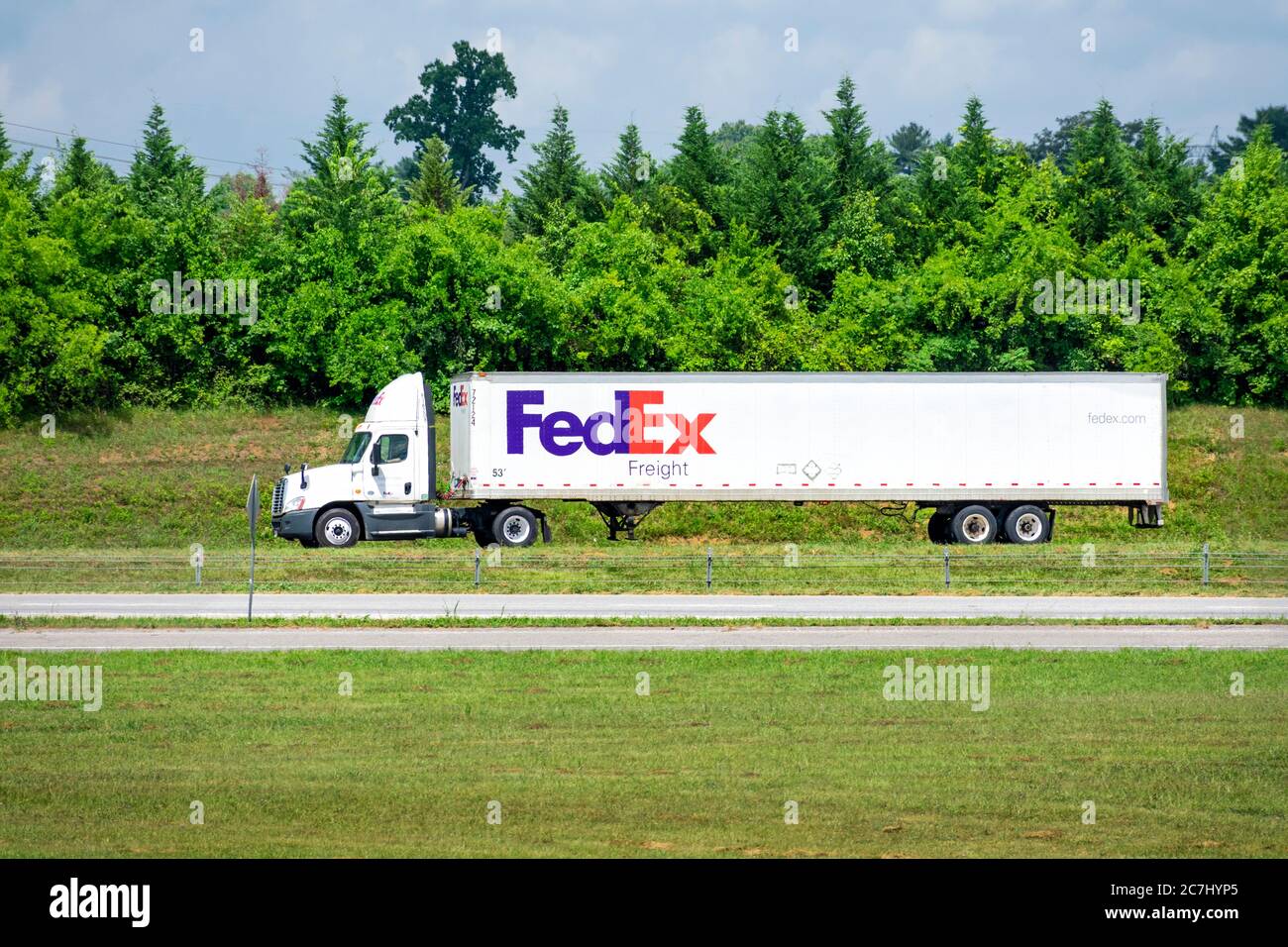 June 26, 2020 -- Maryville, TN -- A FedEx 18-Wheeler Carries Packages from the Knoxville Airport. Stock Photo