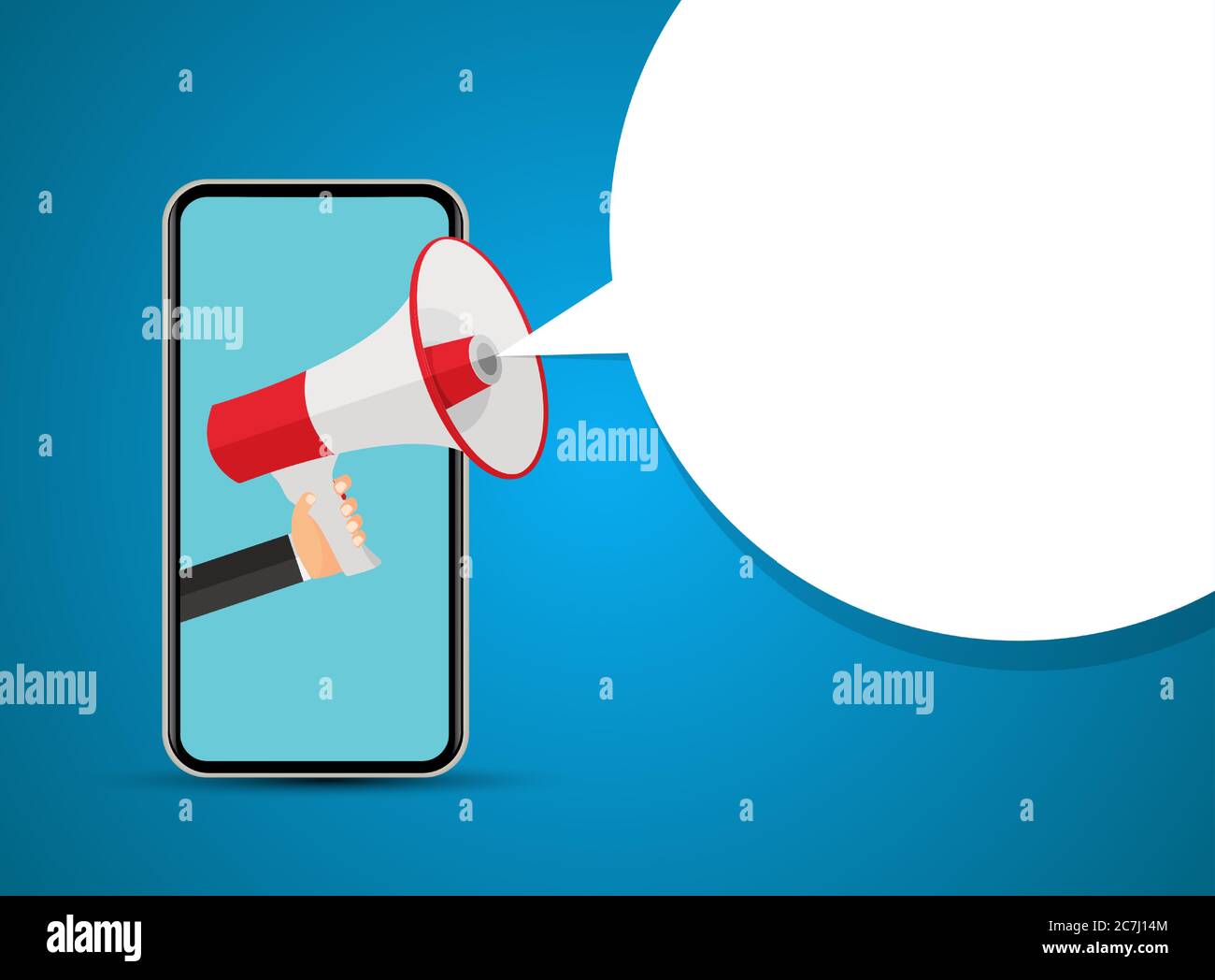 Abstract Mobile Phone with Hand and Megaphone. Vector illustration