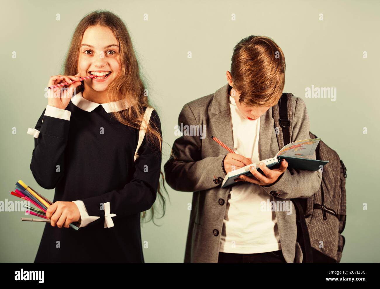 Easy learning concept. International students exchange. School knowledge. Talent development. Study together. Student ready for lessons. Regular school program. School education for advanced level. Stock Photo