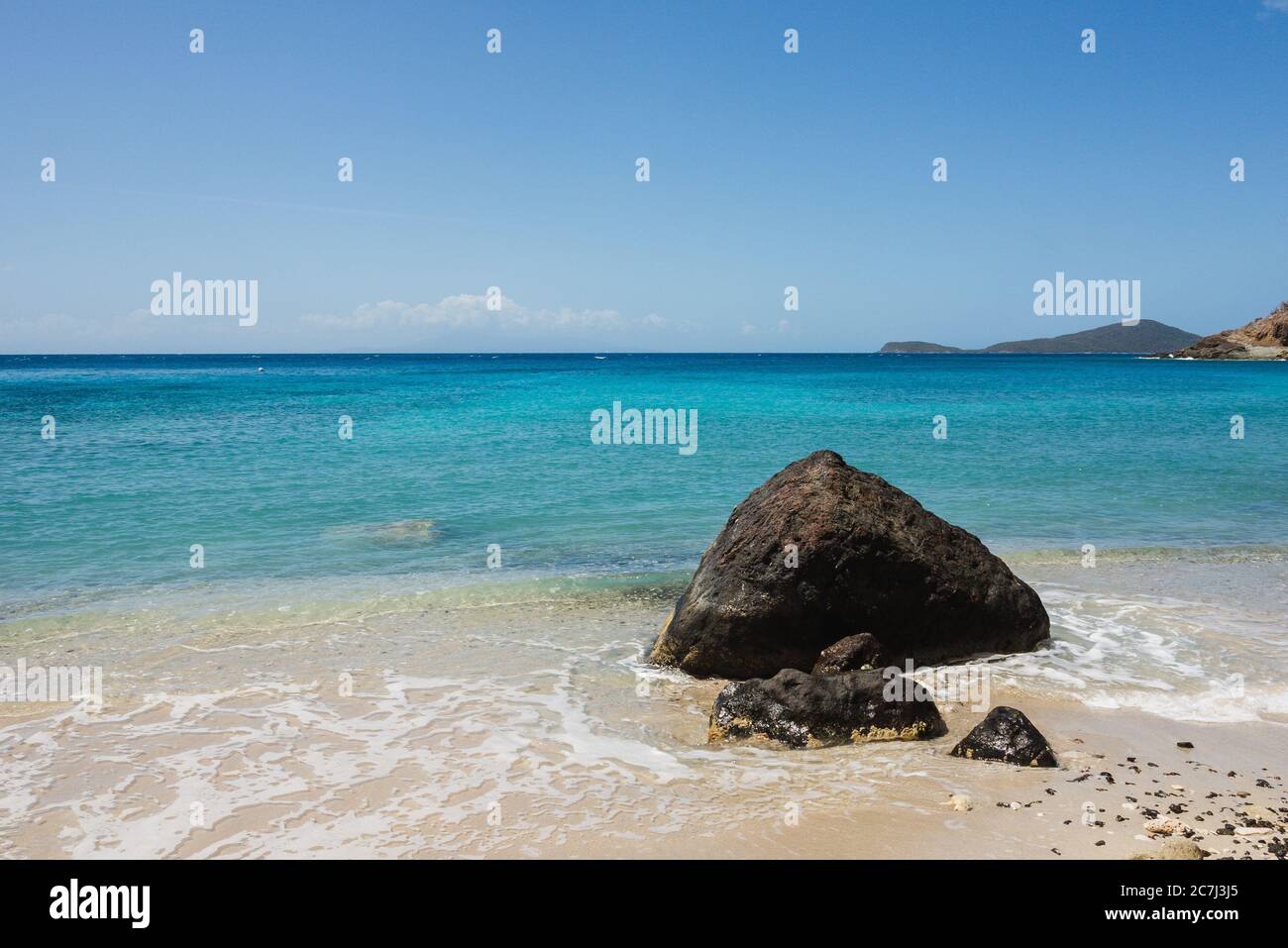 View of the Caribbean Sea from Playa Soldado beach in Culebra, Puerto Rico Stock Photo