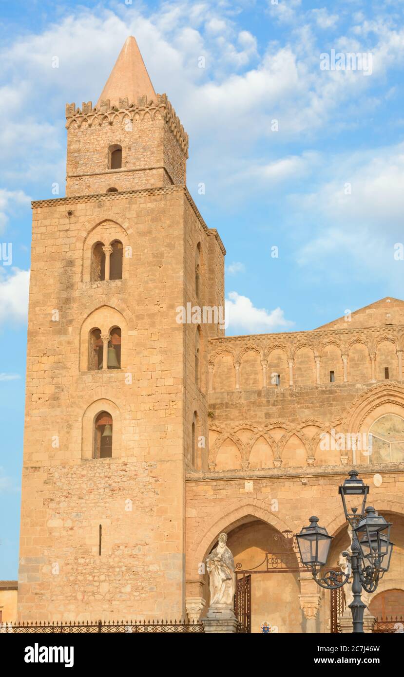 The bell tower of the Cefalu Cathedral Stock Photo