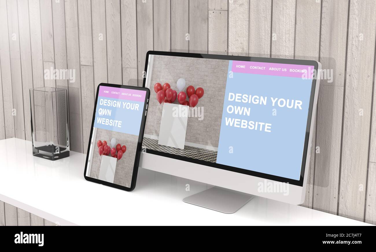 Computer and tablet 3d rendering showing responsive web design .3d ...