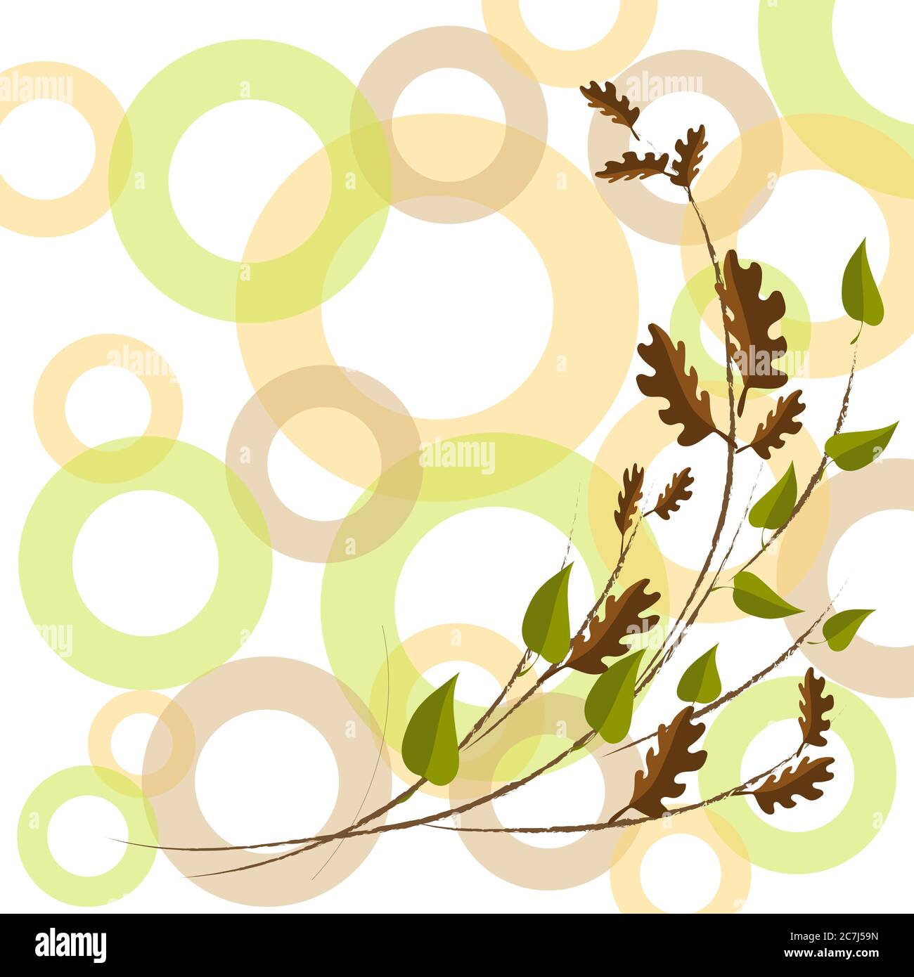 branch green and cinnamon leaves on a white background for the design of postcards, books, a symbol of summer and autumn, natural materials, ecology Stock Vector