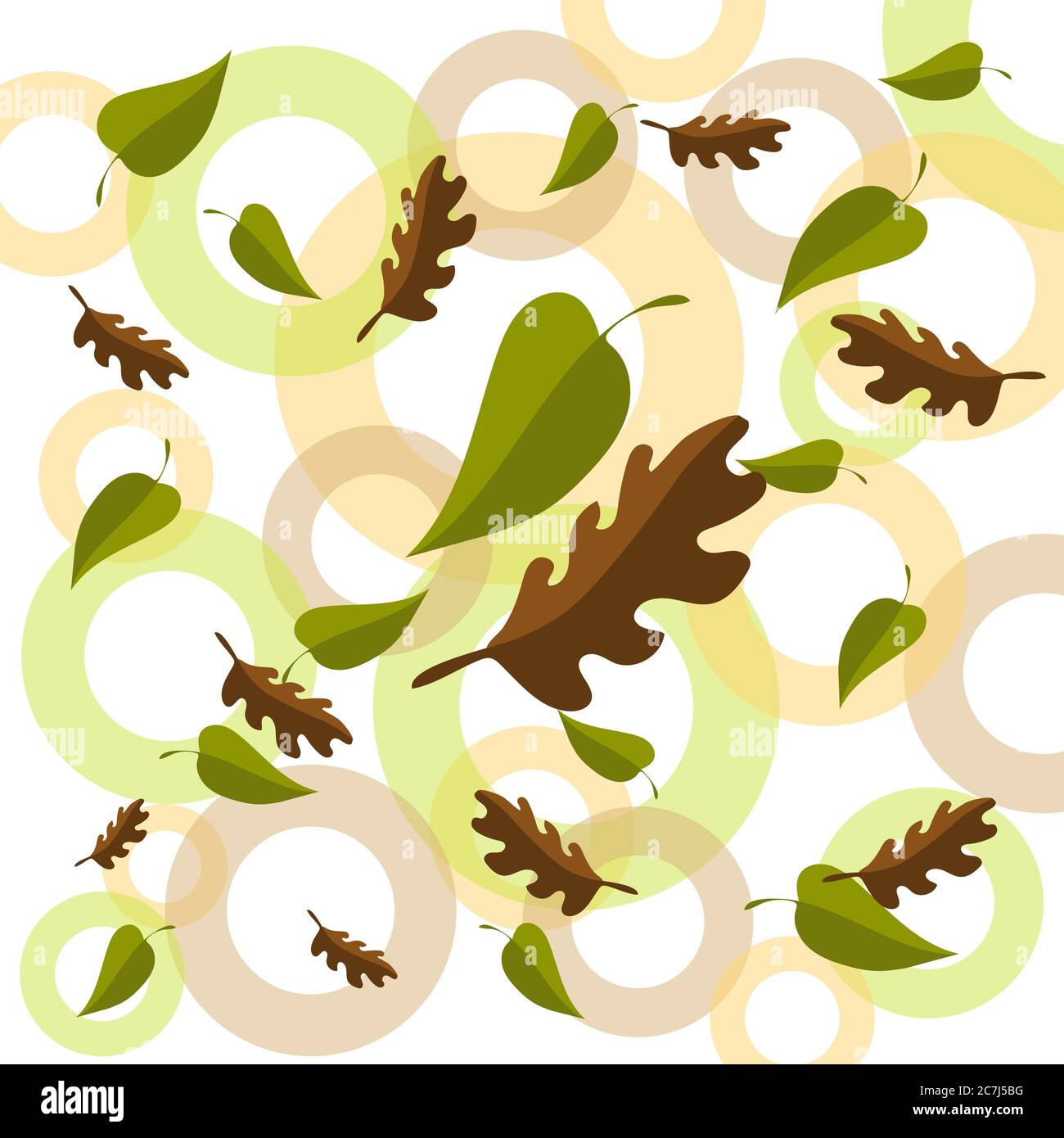 falling green and cinnamon leaves on a white background for the design of postcards, books, a symbol of summer and autumn, natural materials, ecology Stock Vector