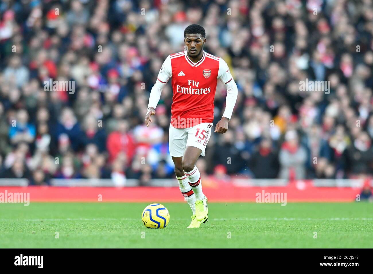 18th January 2020, Emirates Stadium, London, England; Premier League, Arsenal v Sheffield United : Ainsley Maitland-Niles (15) of Arsenal with the ball Credit: Simon Whitehead/News Images Stock Photo