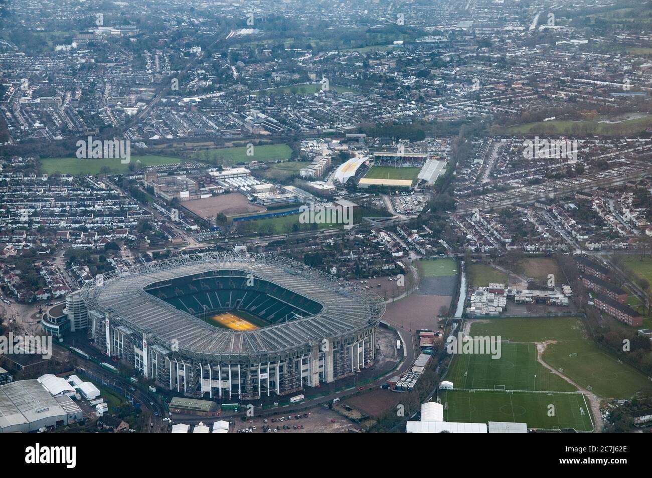 Aerial view Twickenham Rugby Stadium and The Stoop, Twickenham, England