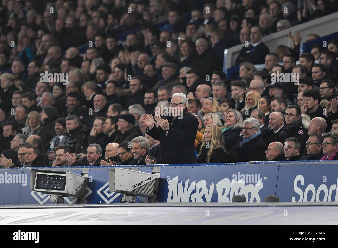 21st January 2020, Goodison Park, Liverpool, England; Premier League, Everton v Newcastle United : Everton Chairman, Bill Kenwright gives a personal standing ovation to the substituted Bernard (not pictured) for his performance on the pitch this evening Stock Photo