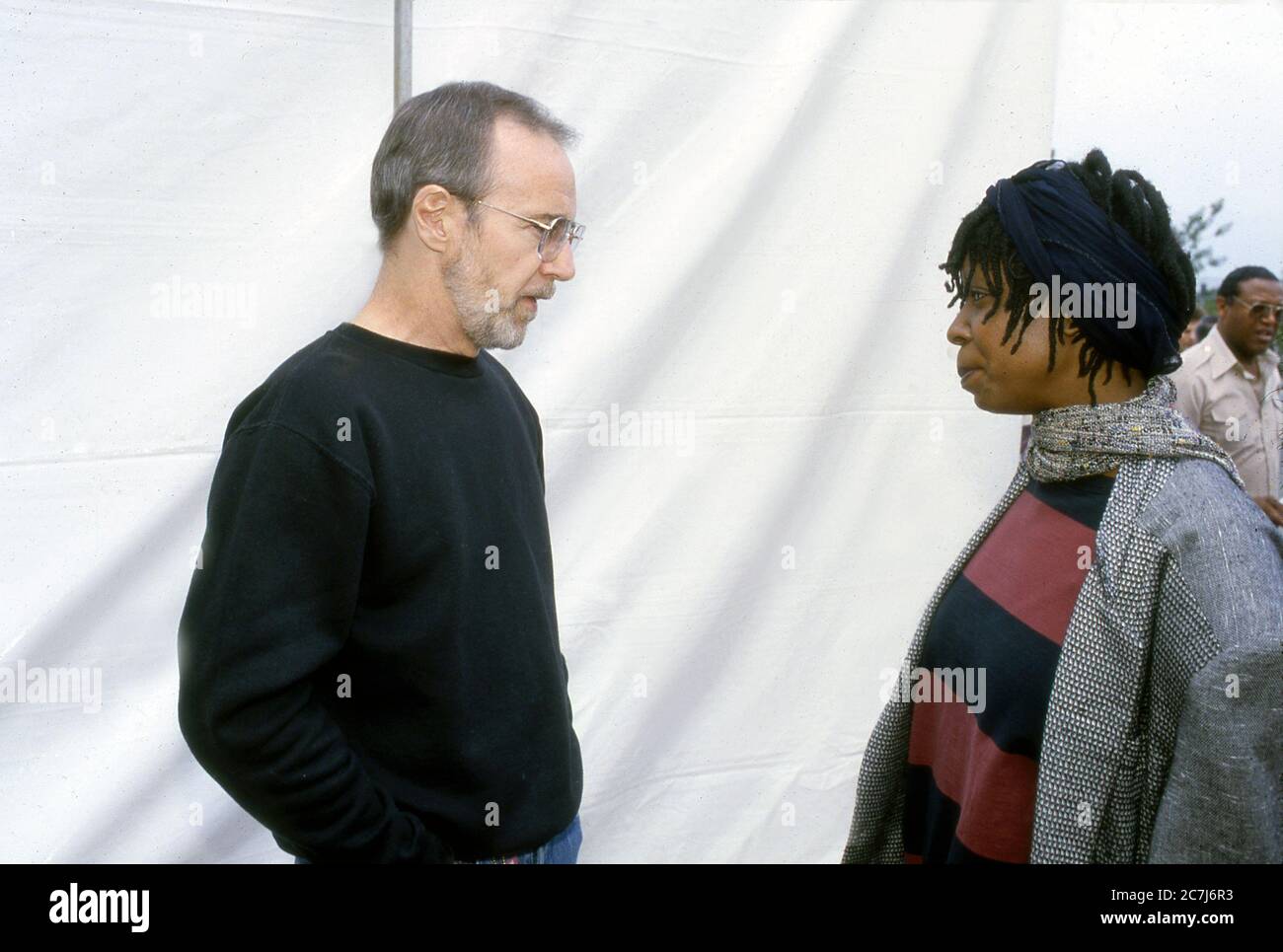Comedian George Carlin and Whoopi Goldberg backstage at Comic Relief