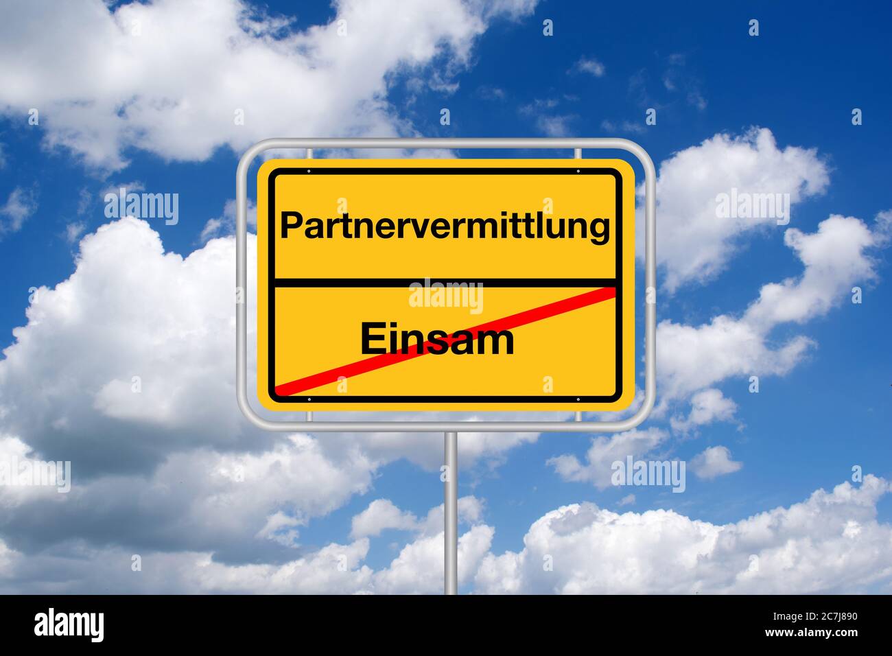city limit sign Partnervermittlung - Einsam, dating agency - lomesome, Germany Stock Photo
