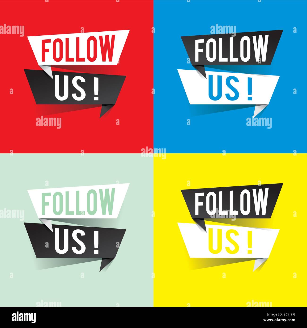 Modern design follow us text on speech bubbles concept. Vector illustration Stock Vector