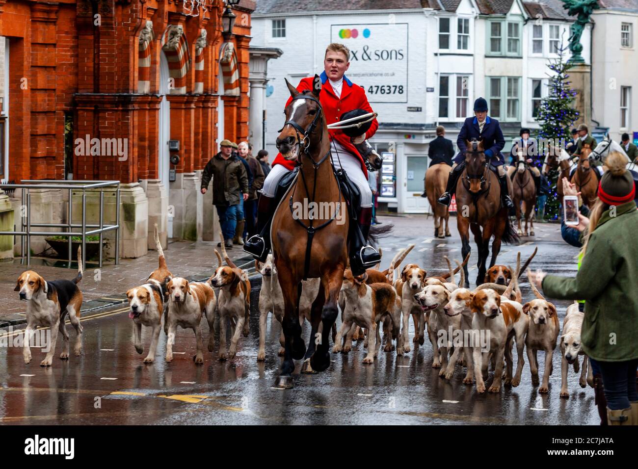 The Southdown and Eridge Hunt Arrive For Their Annual Boxing Day Meet, Lewes, East Sussex, UK Stock Photo