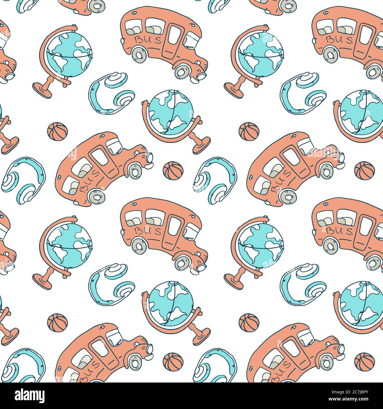 School bus and globe on white backdrop. Study seamless pattern for wallpaper,  wrap paper, sleeper, bath tile, apparel or bed linen Phone case or cloth  Stock Vector Image & Art - Alamy