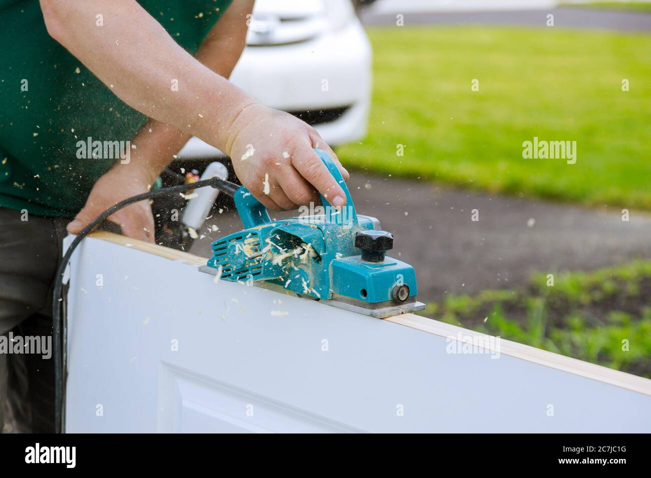 Professional using equipment carpenter maker hand tools on electric