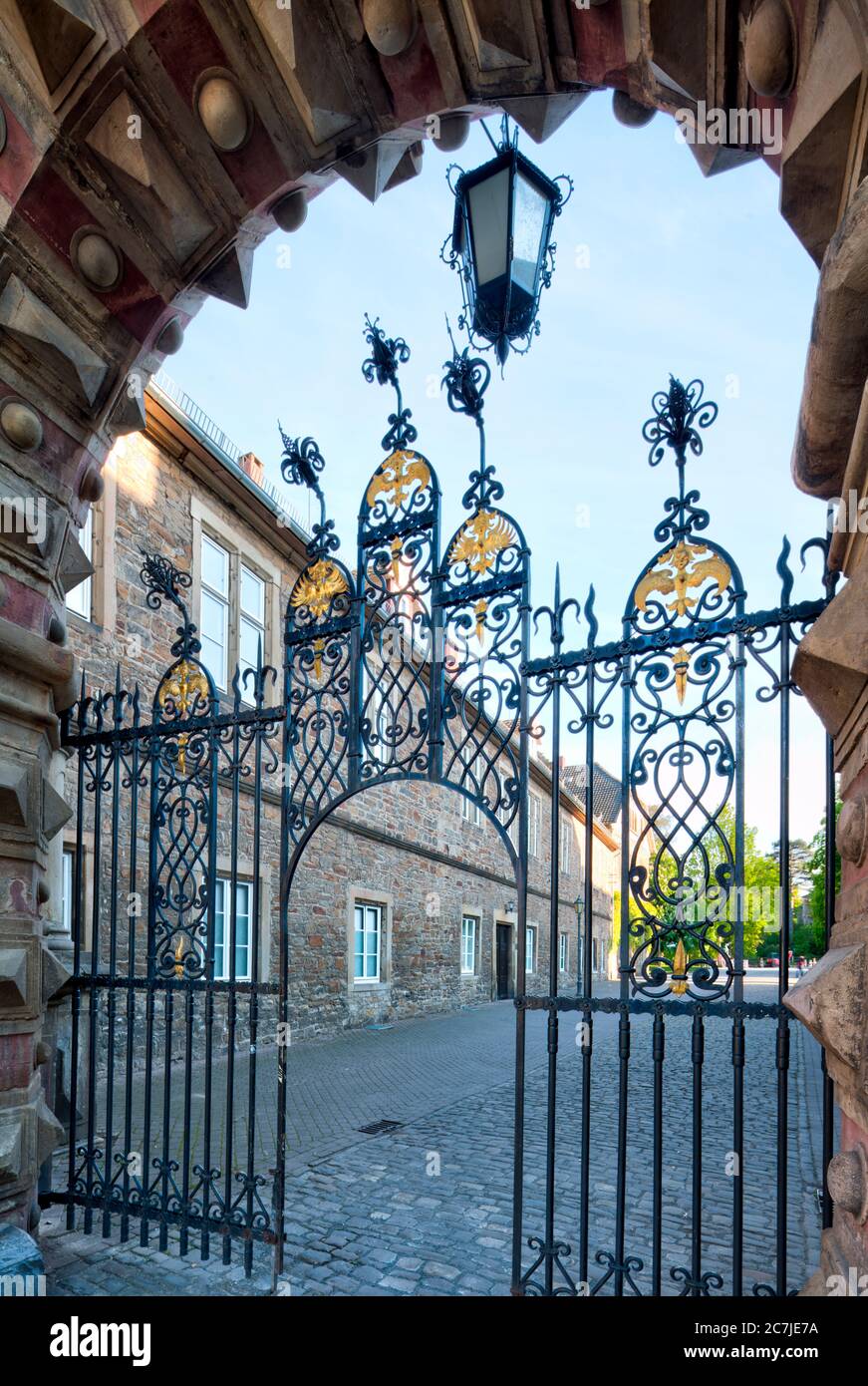 Entrance portal, Schloss Bückeburg, market square, castle, house facades, Bückeburg, Lower Saxony, Germany, Europe Stock Photo