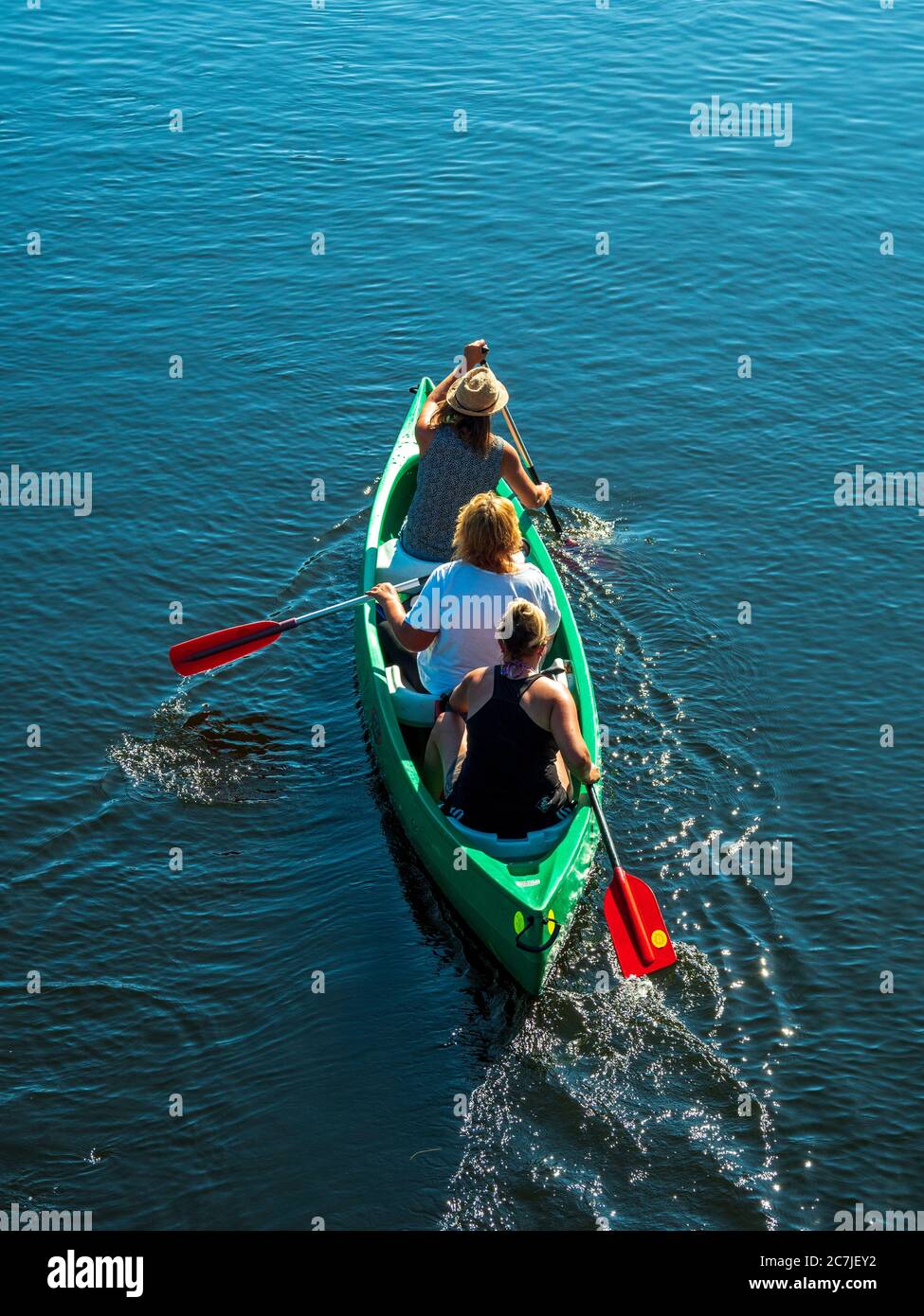 Canoe on black rain, Bavarian Forest, Bavaria, Germany Stock Photo