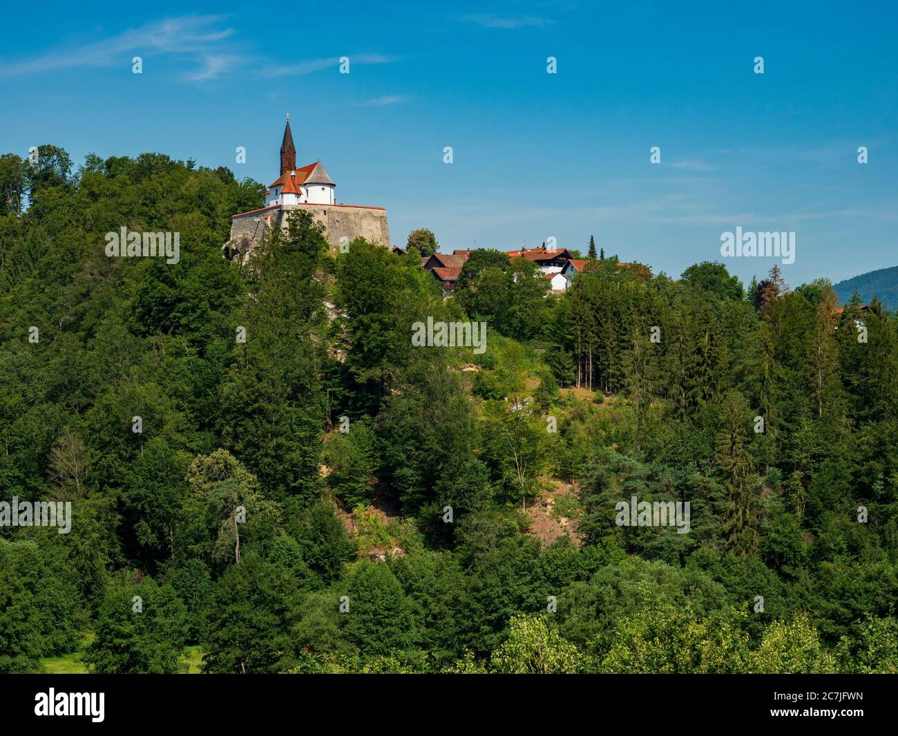 View of Ranfels castle complex, Bavarian Forest, Bavaria, Germany Stock Photo