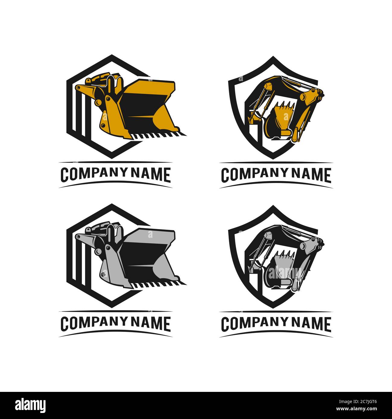 Excavator design in modern flat style isolated on white background. sign/symbols for heavy equipment,construction,industrial etc. Excavator symbol for Stock Vector