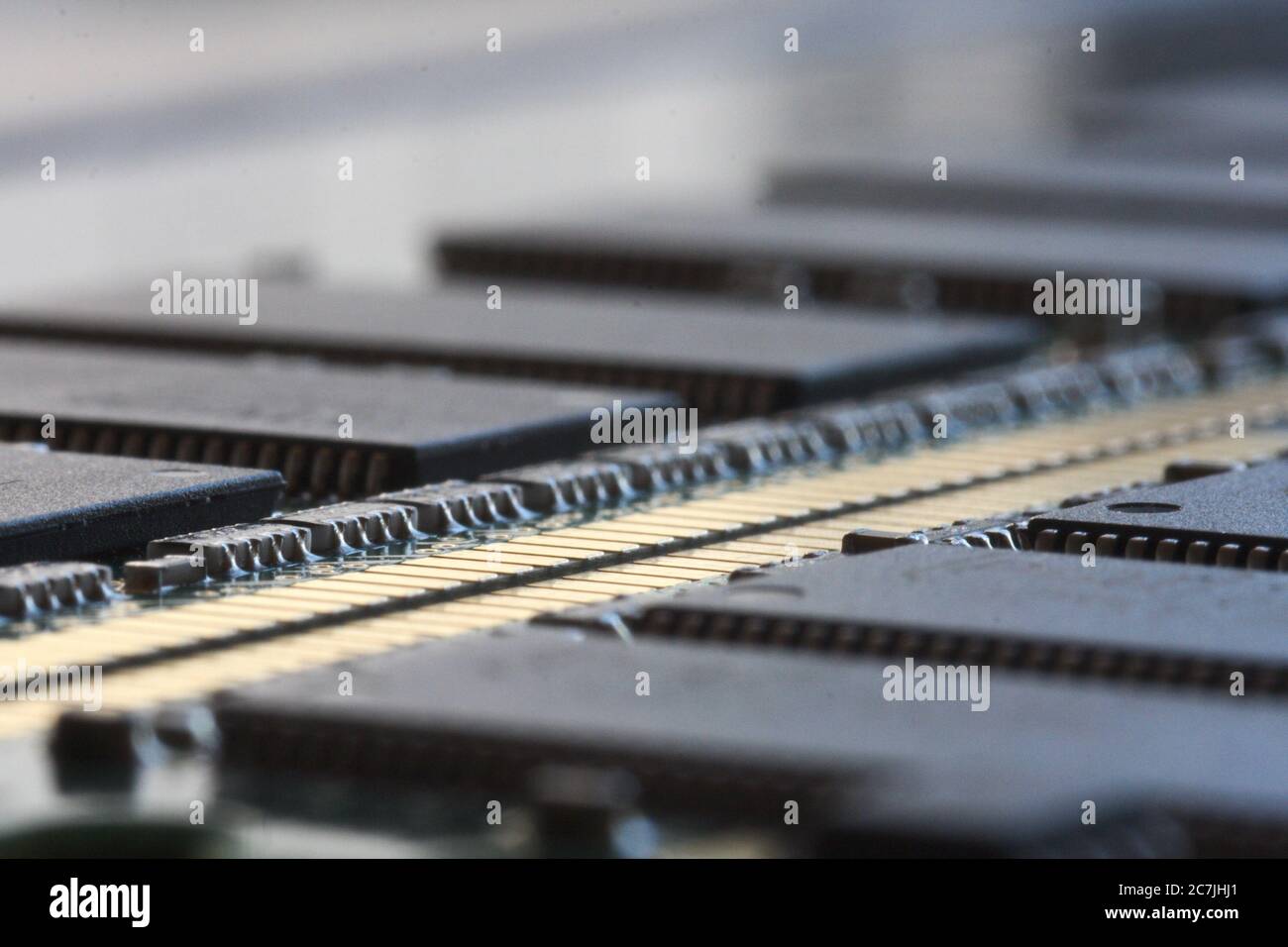 Closeup shot of the cheaps inside an electronic device with a blurred background Stock Photo