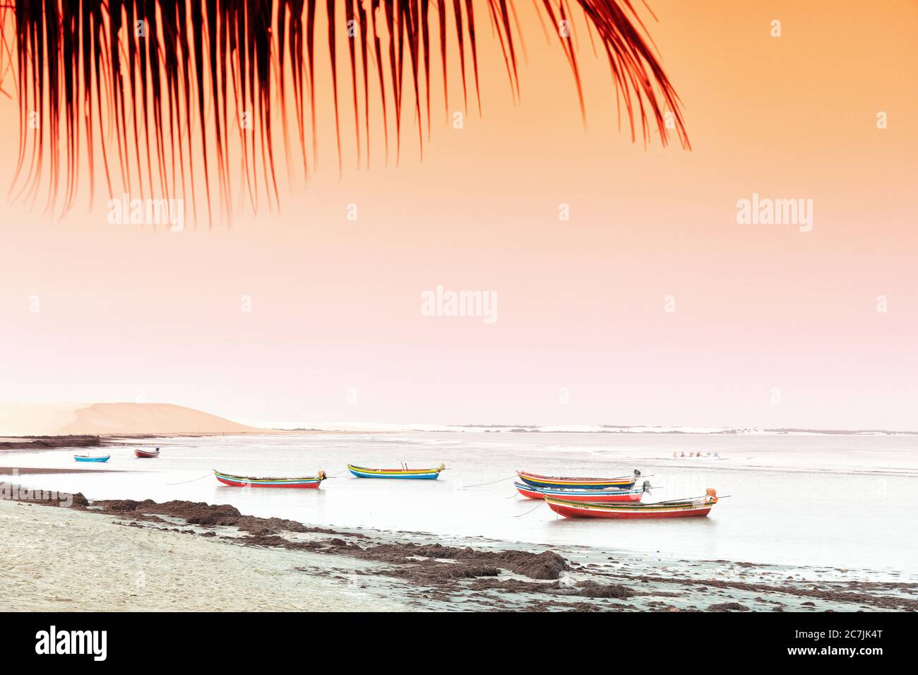 Sunset on the dunes of the Atlantic sea in Jericoacoara, Brazil Stock Photo