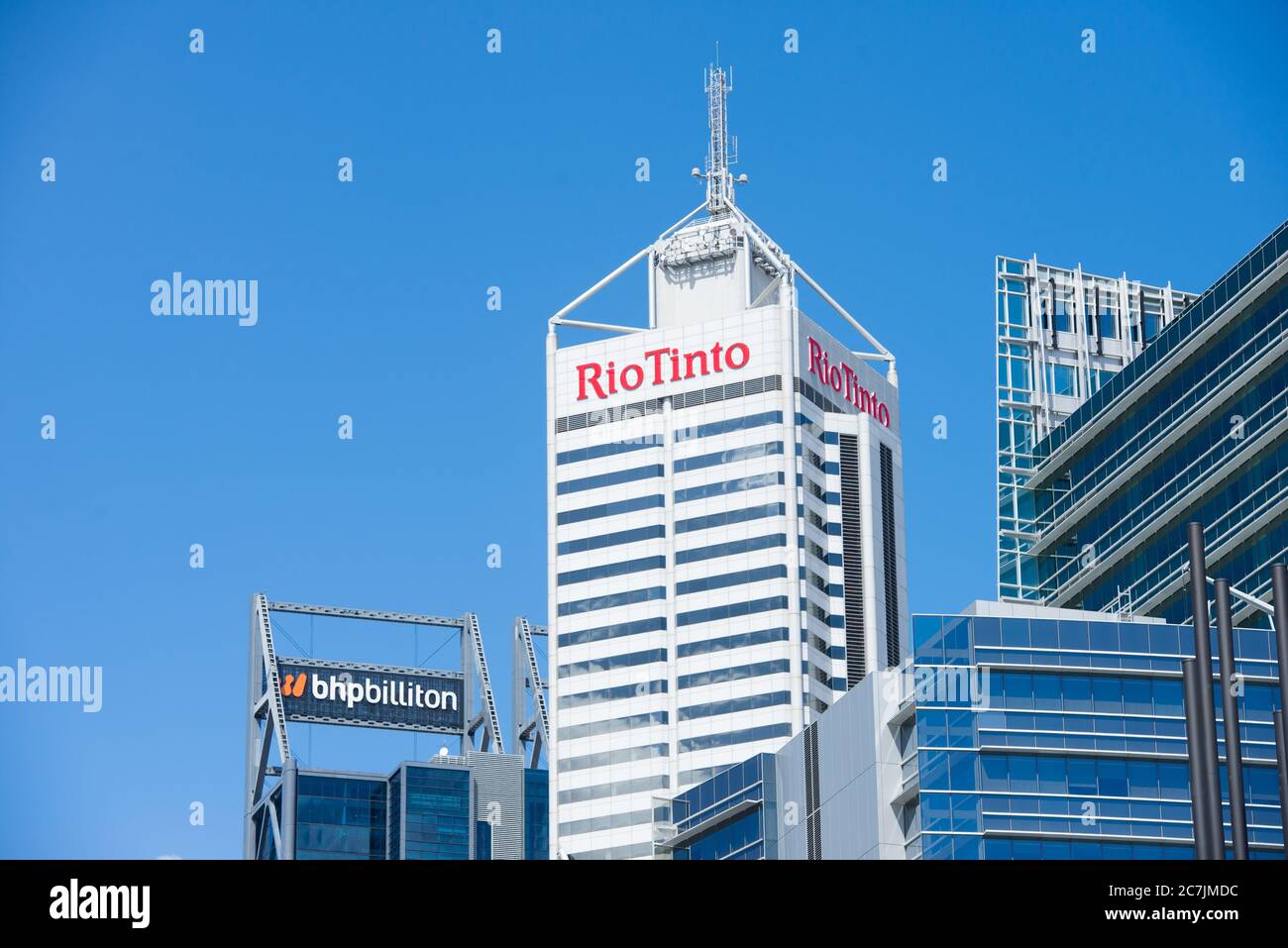 Perth, Western Australia February 21, 2017 Office buildings of BHP Biliton and Rio Tinto, two