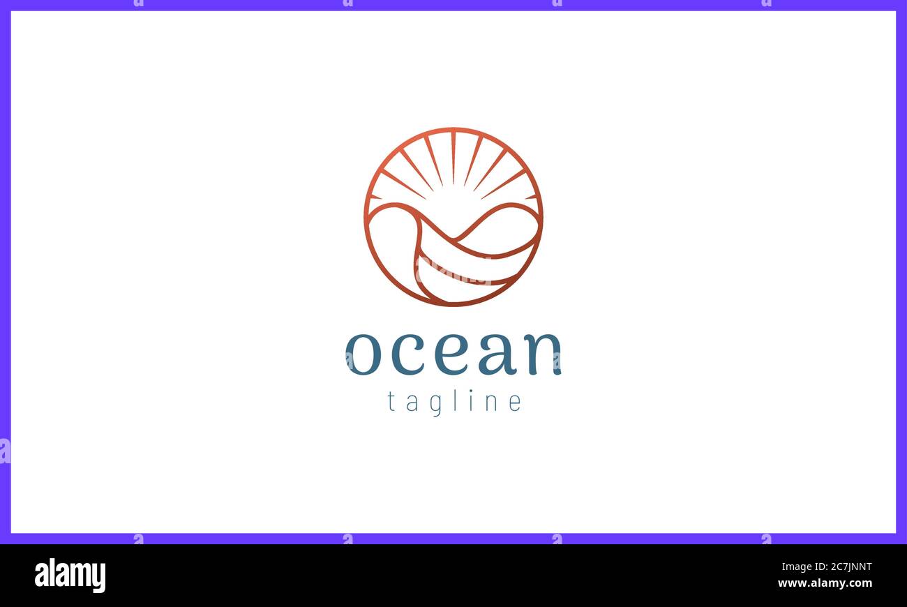 Ocean waves and sun in a circle with rose gold color Stock Vector Image ...