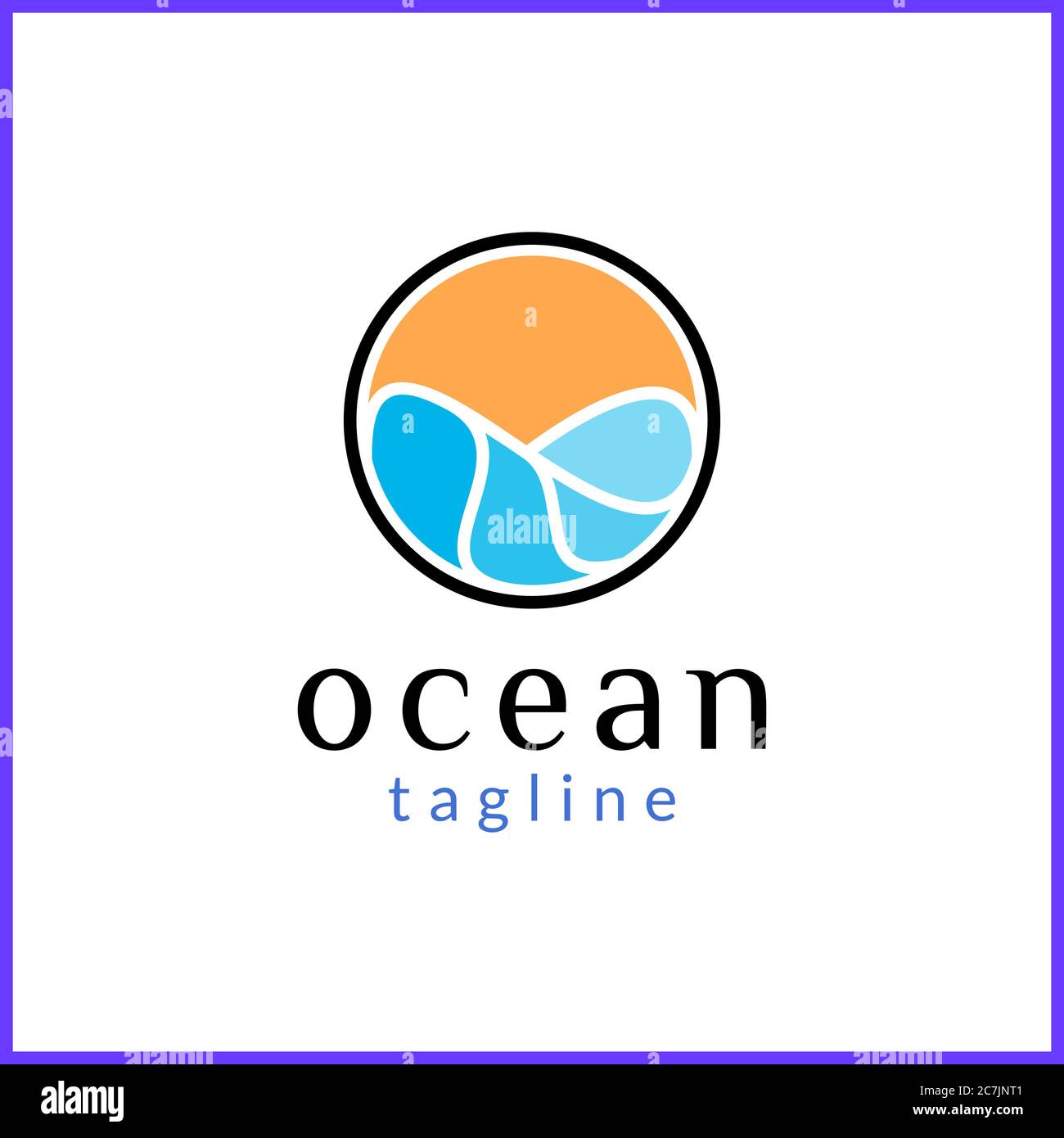 Sea water waves and sun in a circle with abstract style Stock Vector ...