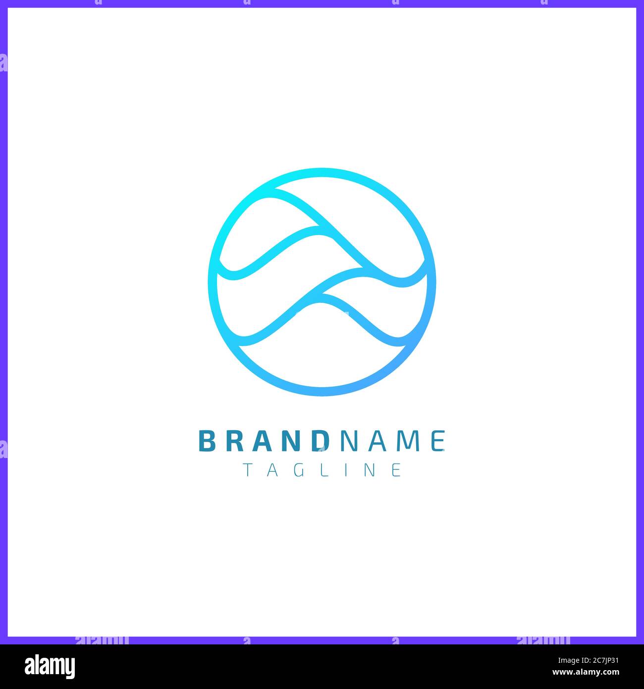 Blue sea wave design in a circle. Simple and minimalist vector Stock ...
