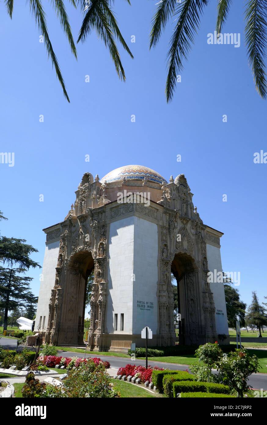 North Hollywood, California, USA 17th July 2020 A general view of atmosphere of Amelia Earhart Memorial at Portal of the Folded Wings Shrine to Aviation and Jon-Erik Hexum Cenotaph on July 17, 2020 at Valhalla Memorial Park in North Hollywood, California, USA. Photo by Barry King/Alamy Stock Photo Stock Photo