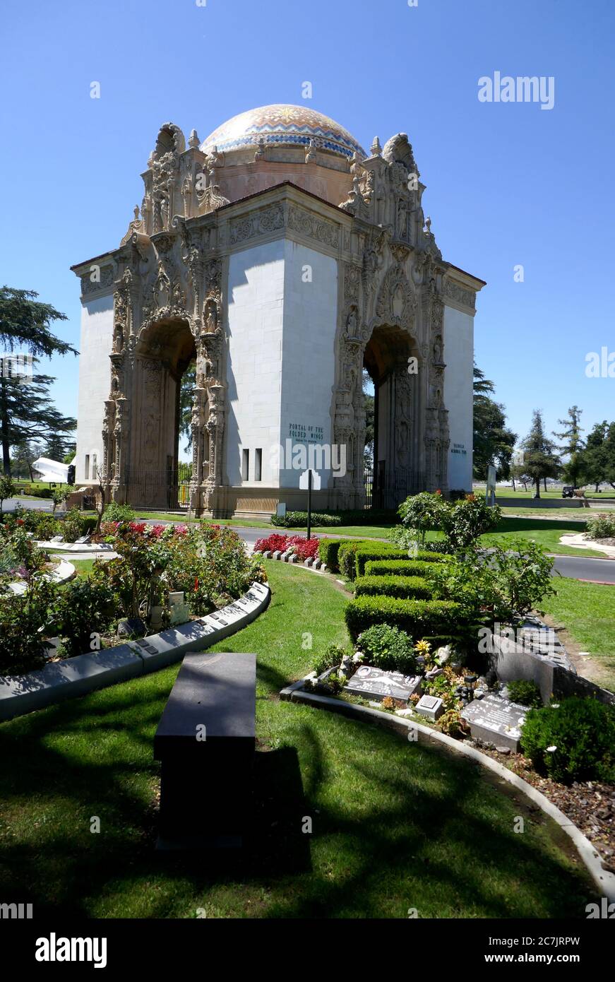 North Hollywood, California, USA 17th July 2020 A general view of atmosphere of Amelia Earhart Memorial at Portal of the Folded Wings Shrine to Aviation and Jon-Erik Hexum Cenotaph on July 17, 2020 at Valhalla Memorial Park in North Hollywood, California, USA. Photo by Barry King/Alamy Stock Photo Stock Photo