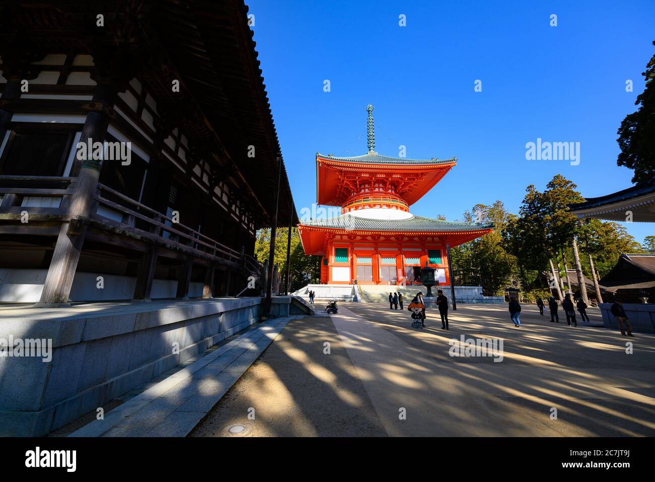 Wakayama / Japan - Dec 03 2018 : Konpon Daito Pagoda at Danjo Garan Temple on Mt. Koya (Koyasan) in Wakayama Prefecture, Japan Stock Photo