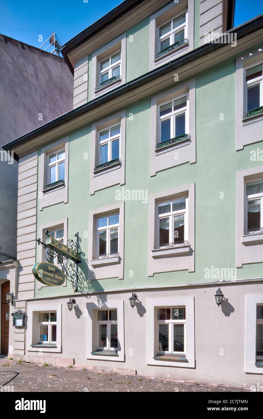 Hotel Museums Stube, house facade, window, Ansbach, Franconia, Bavaria
