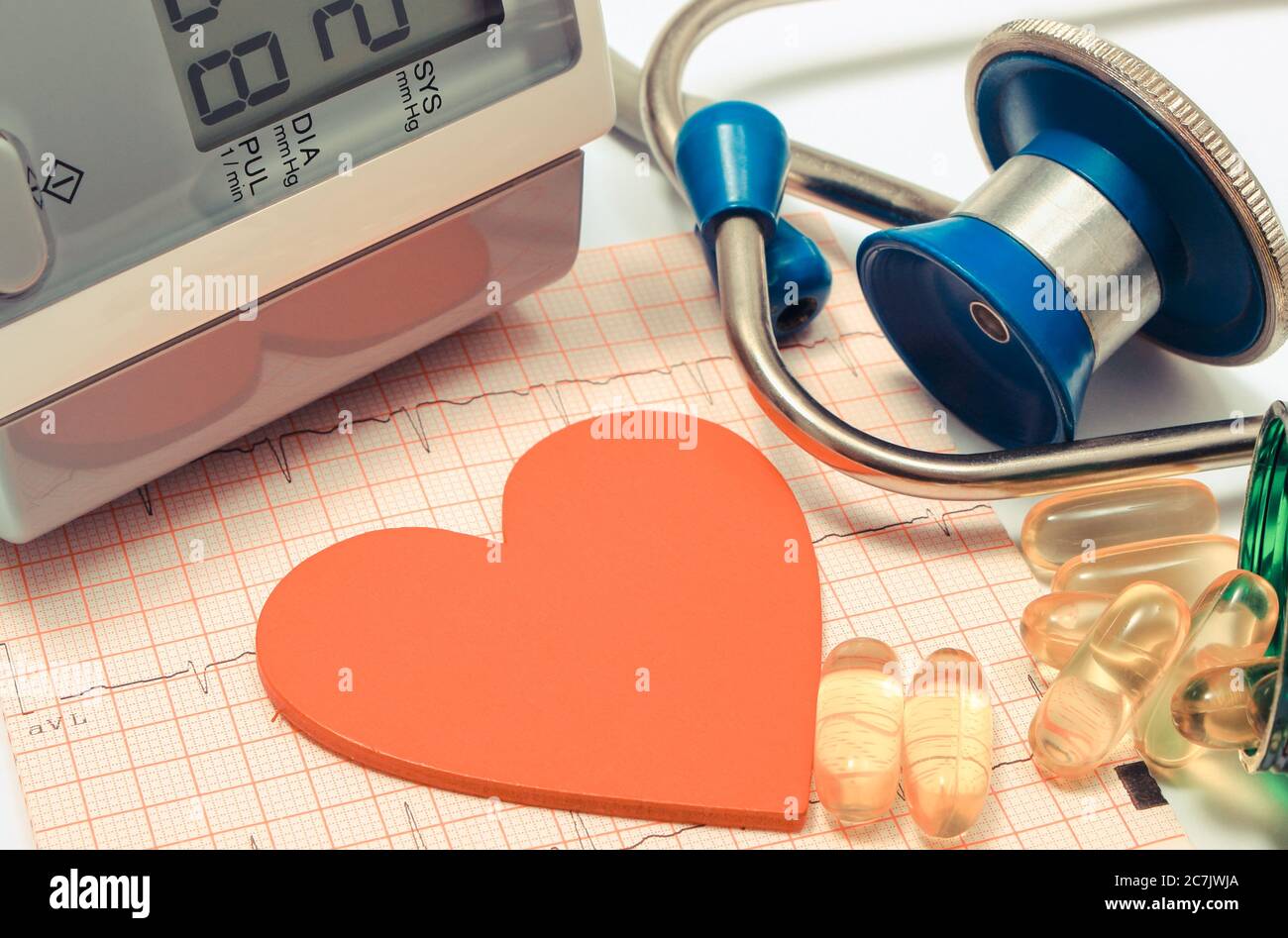 Heart shape, medical stethoscope, equipment for measuring blood