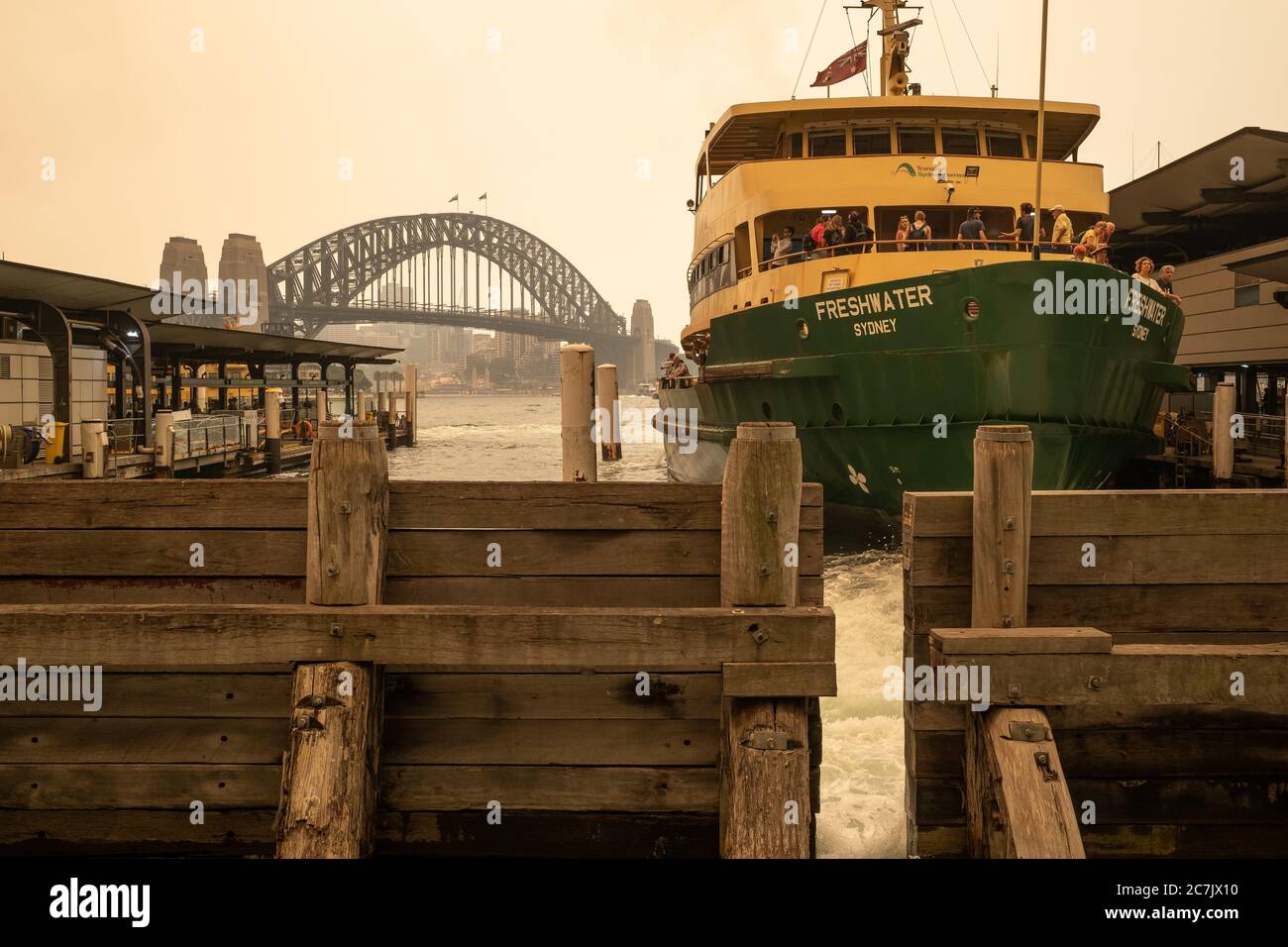 SYDNEY, AUSTRALIA - Dec 06, 2019: View from Circular Quay on the pollution affecting Sydney city. One of the most severe bush fires in NSW history aff Stock Photo