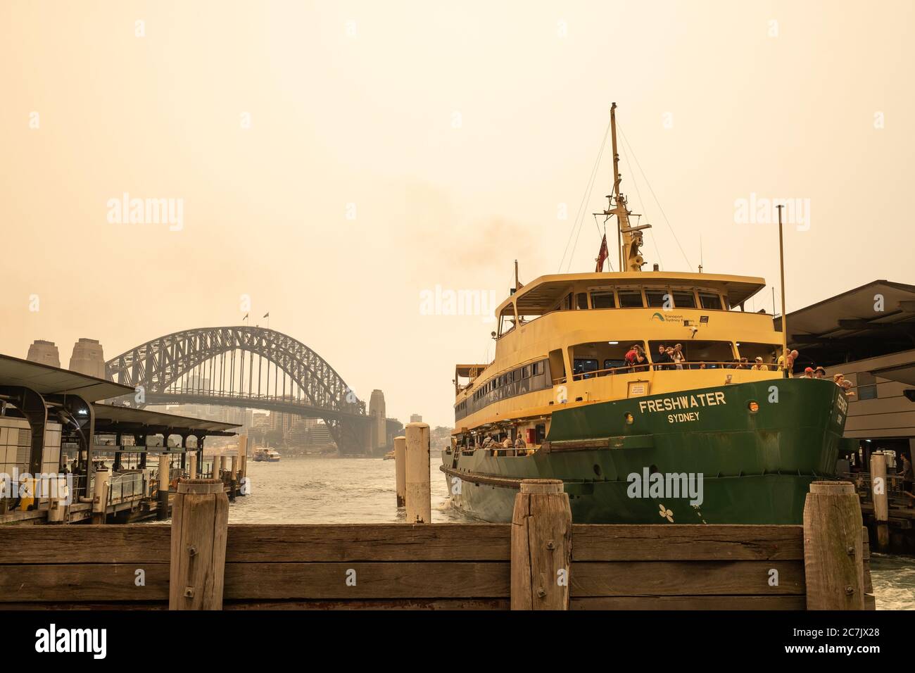SYDNEY, AUSTRALIA - Dec 06, 2019: View from Circular Quay on the pollution affecting Sydney city. One of the most severe bush fires in NSW history aff Stock Photo