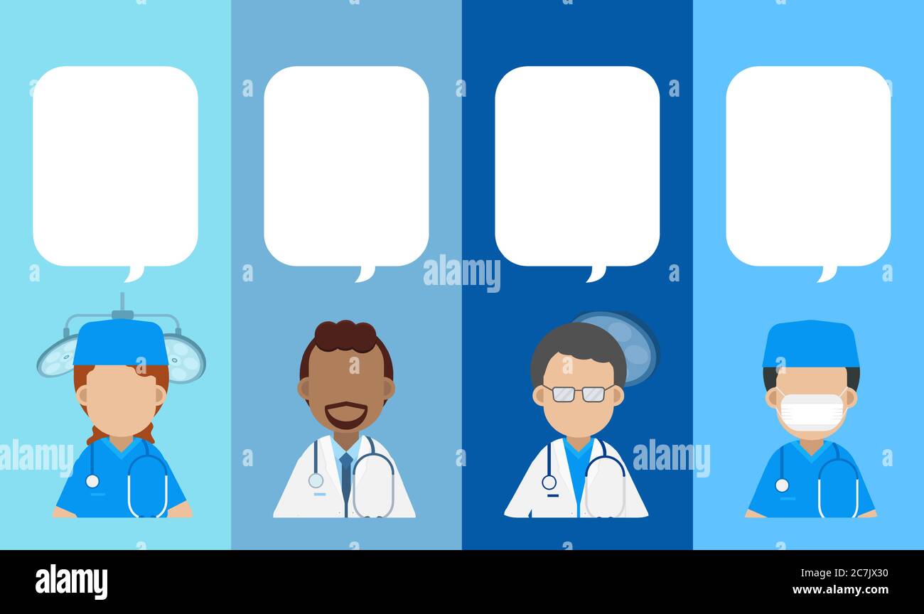 Surgeon and doctors with speech bubble flat design vector illustration Stock Vector