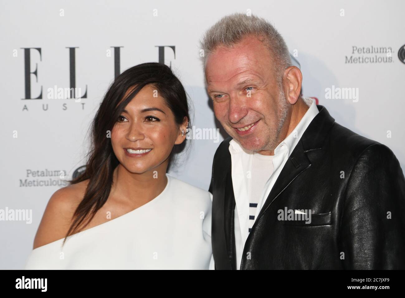 Editor-in-Chief of ELLE Australia, Justine Cullen and Jean Paul Gaultier on the red carpet at the inaugural ELLE Style Awards at Paddington Reservoir Stock Photo