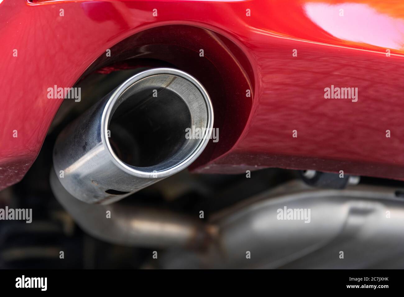 Car exhaust tailpipe, detail, symbol, fine dust, exhaust scandal Stock