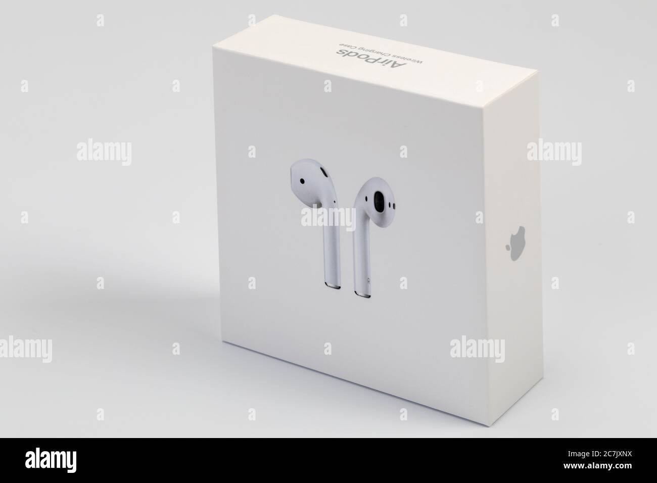 Apple AirPods 2, in original packaging, wireless, white background Stock  Photo - Alamy