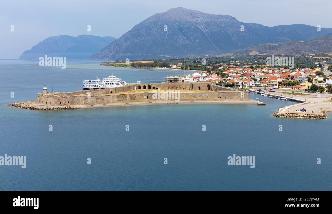 Overview of Antirrio Fortress and town, Greece. Stock Photo