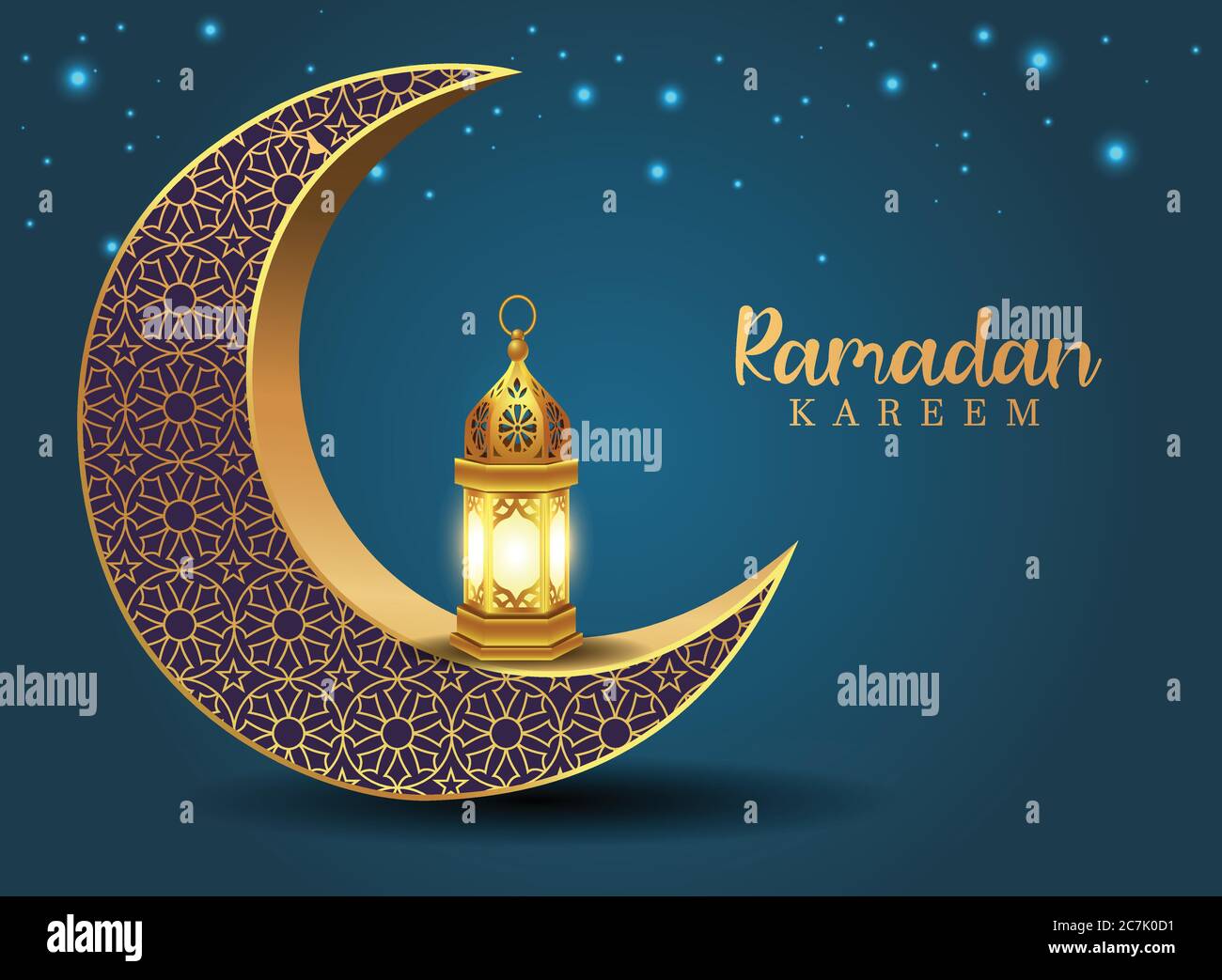 Crescent Islamic with Lantern for Ramadan Kareem. Golden Pattern Half Moon,  Lamp - Illustration raster Stock Vector Image & Art - Alamy