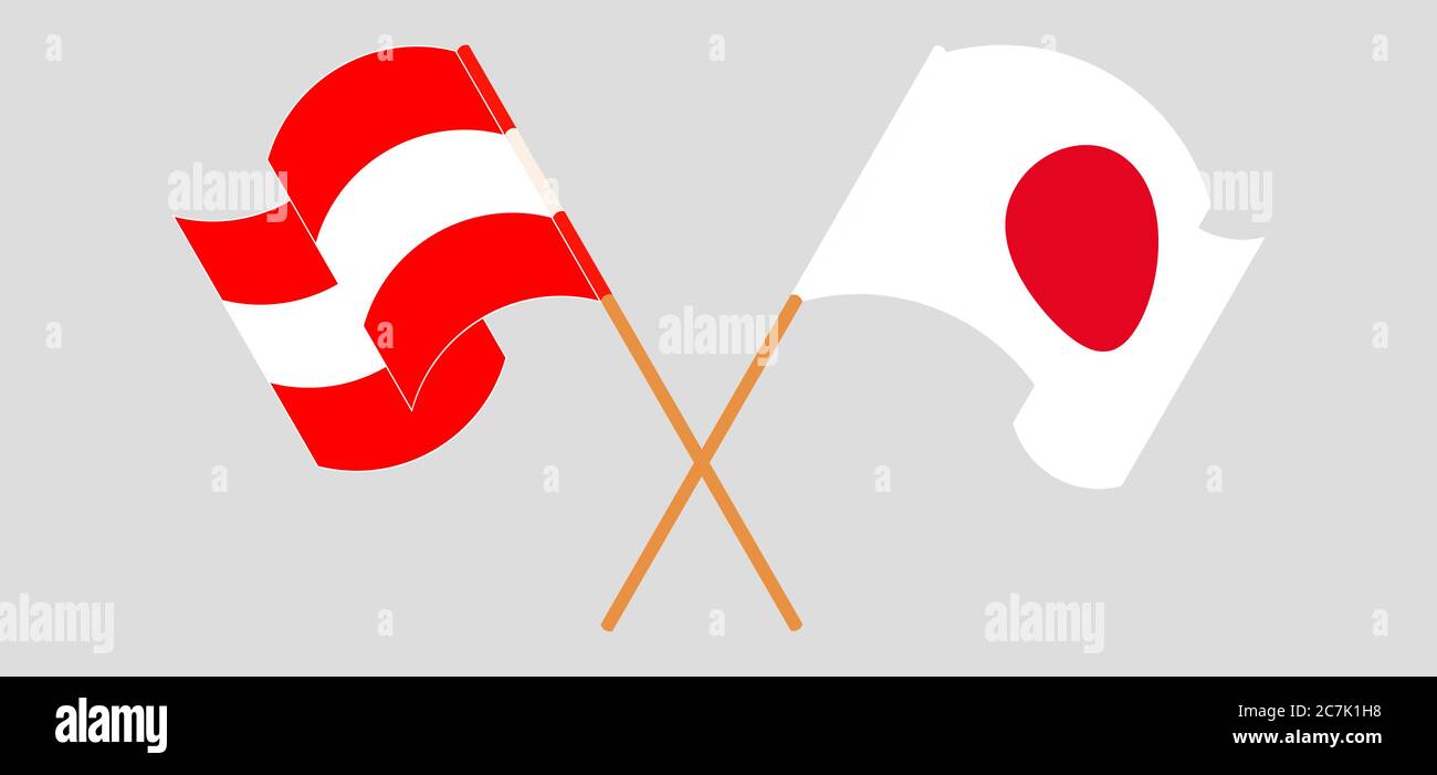 Crossed and waving flags of Austria and Japan. Vector illustration Stock Vector