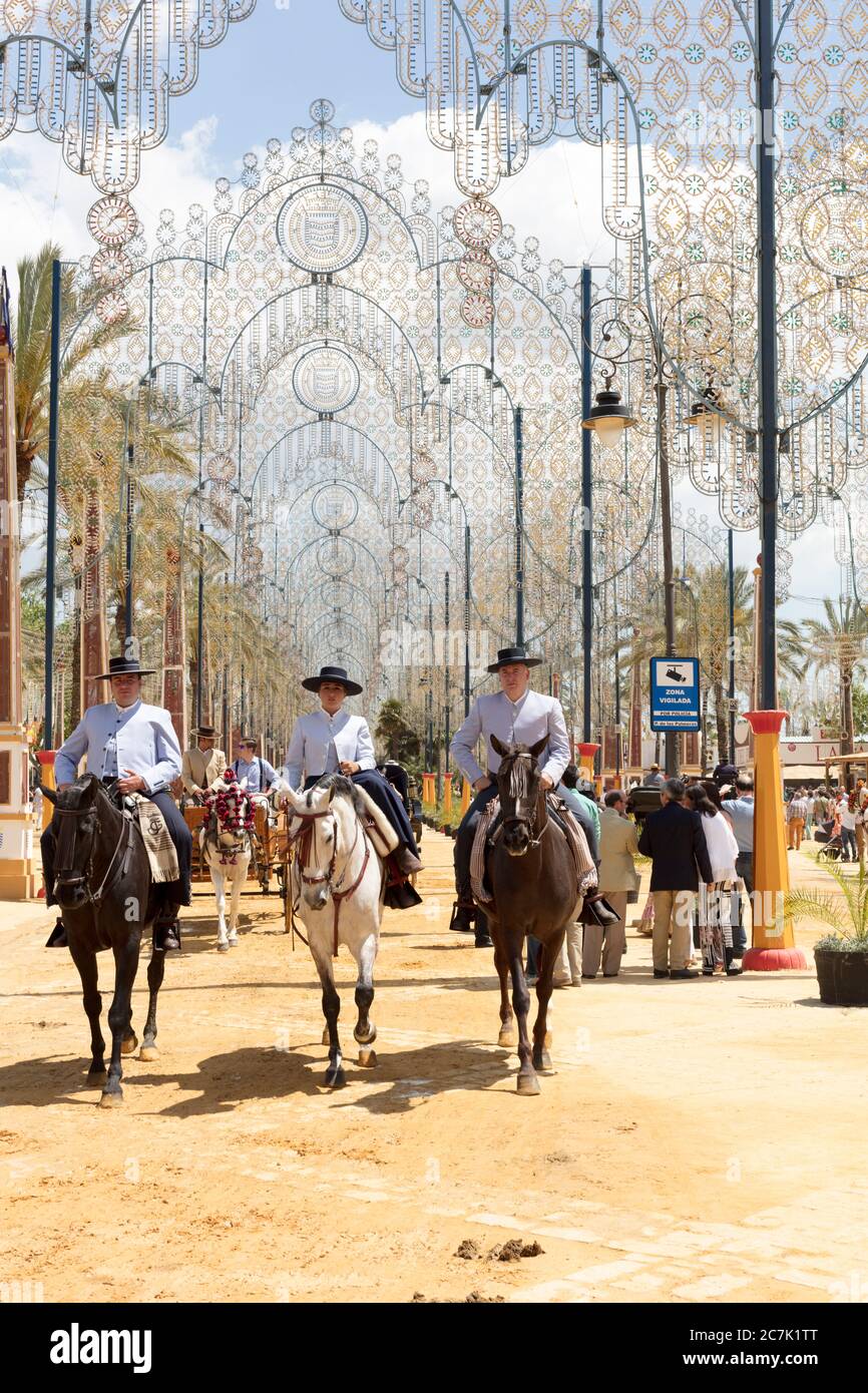 Feria del Caballo, rider, horse, festival, costume, tradition, culture, customs, Jerez de la Frontera, Andalusia, Spain, Europe Stock Photo