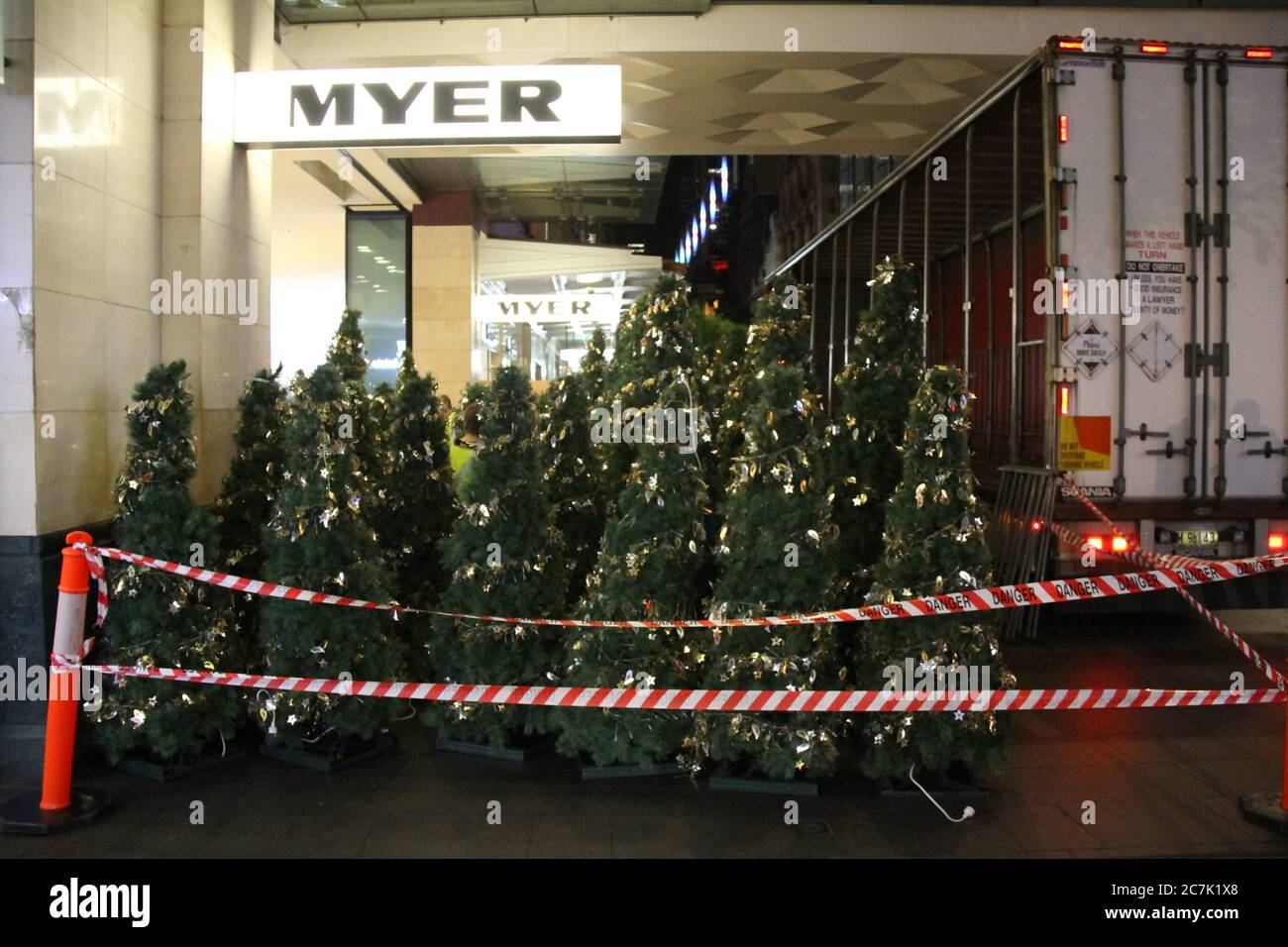 Christmas trees are delivered by lorry and dropped off at the Pitt