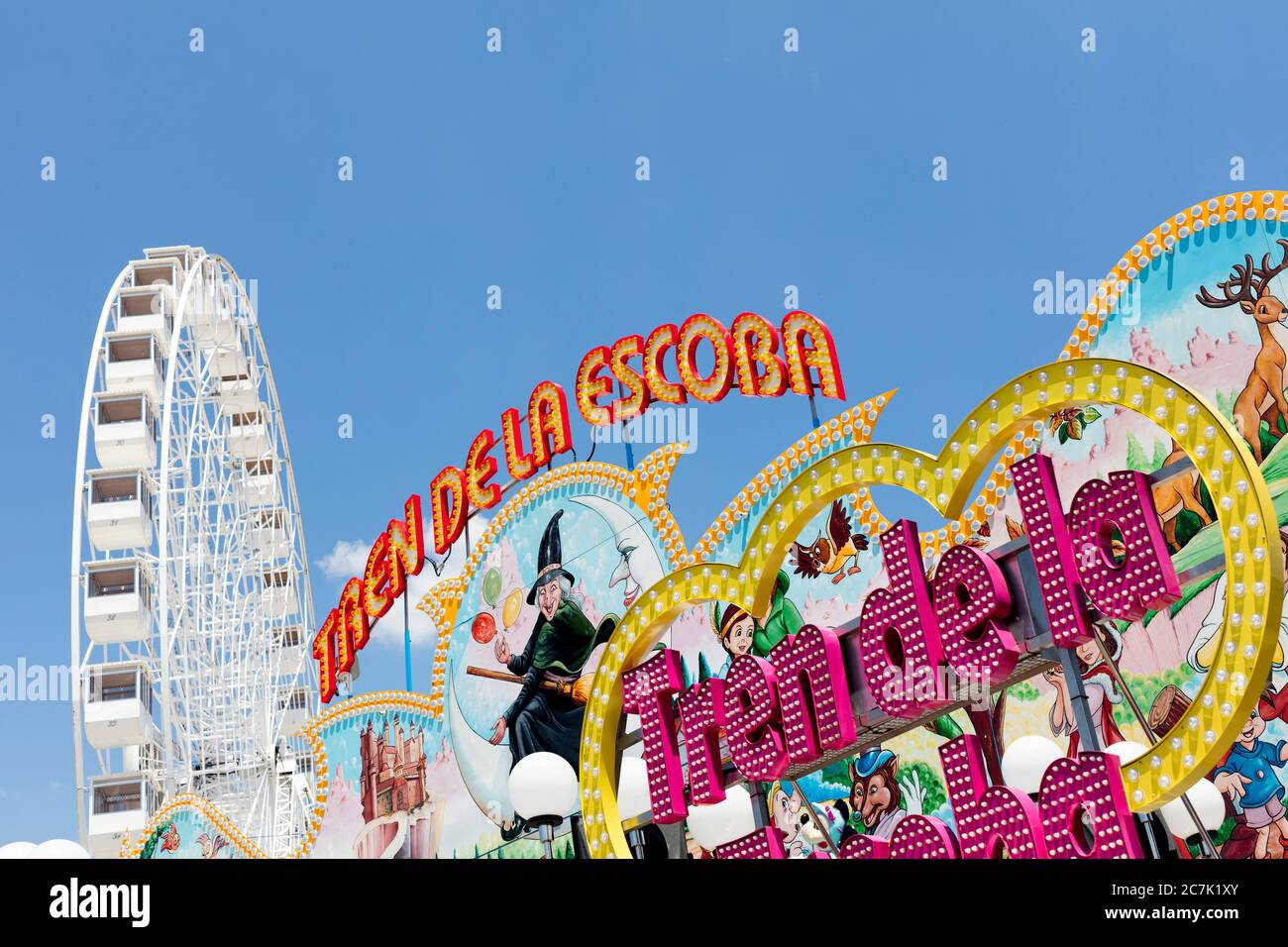 Ferris wheel, fair, carousel, sky, detail, Feria del Caballo, festival, tradition, culture, customs, Jerez de la Frontera, Andalusia, Spain, Europe Stock Photo