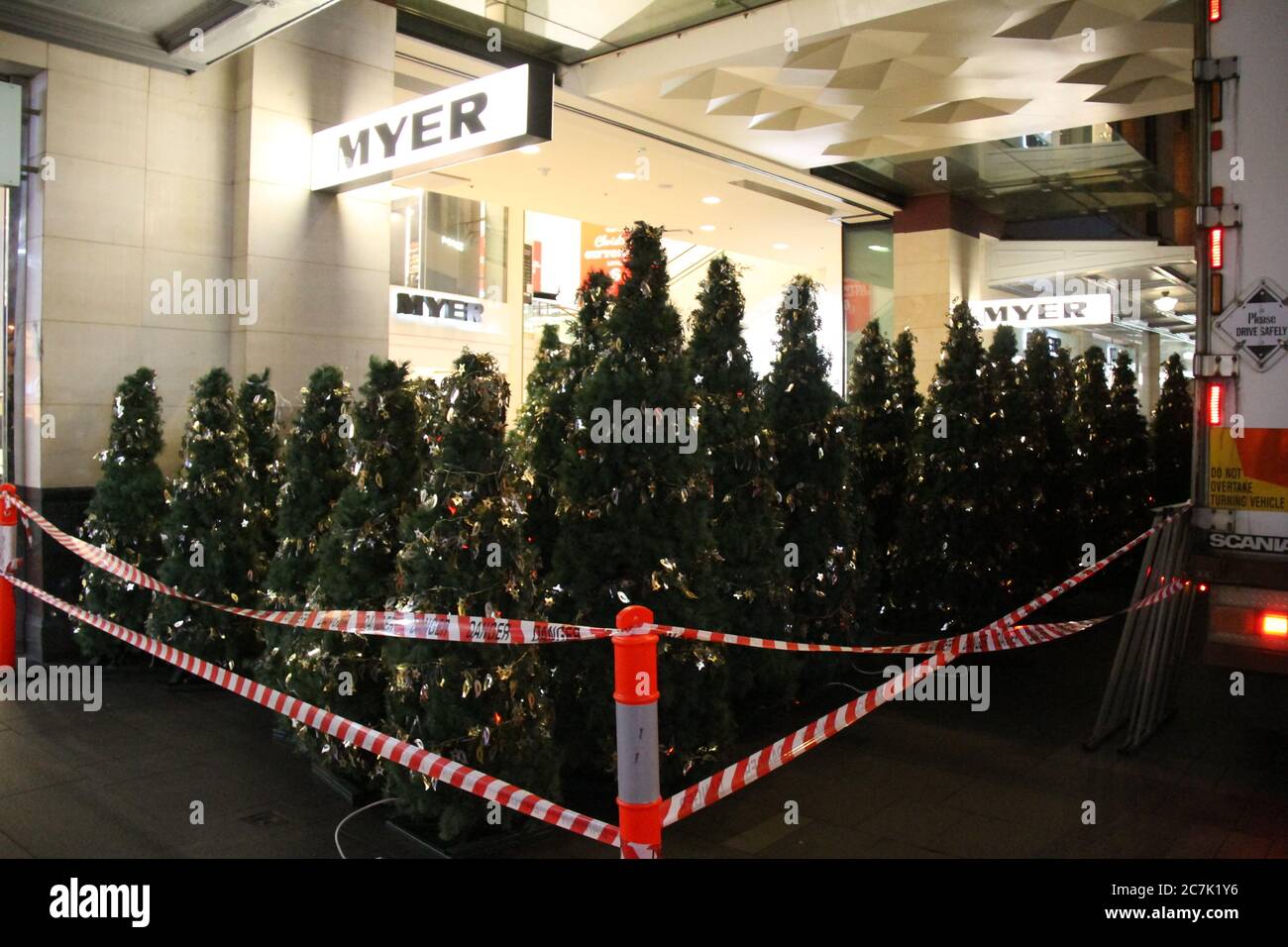 Christmas trees are delivered by lorry and dropped off at the Pitt